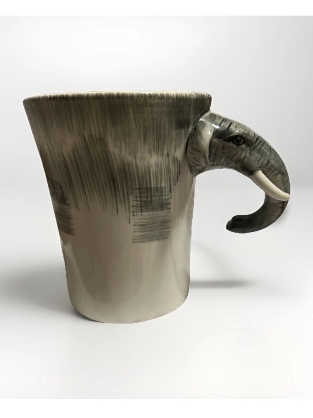 Elephant-Handle Ceramic Art Mug in Gray and Cream